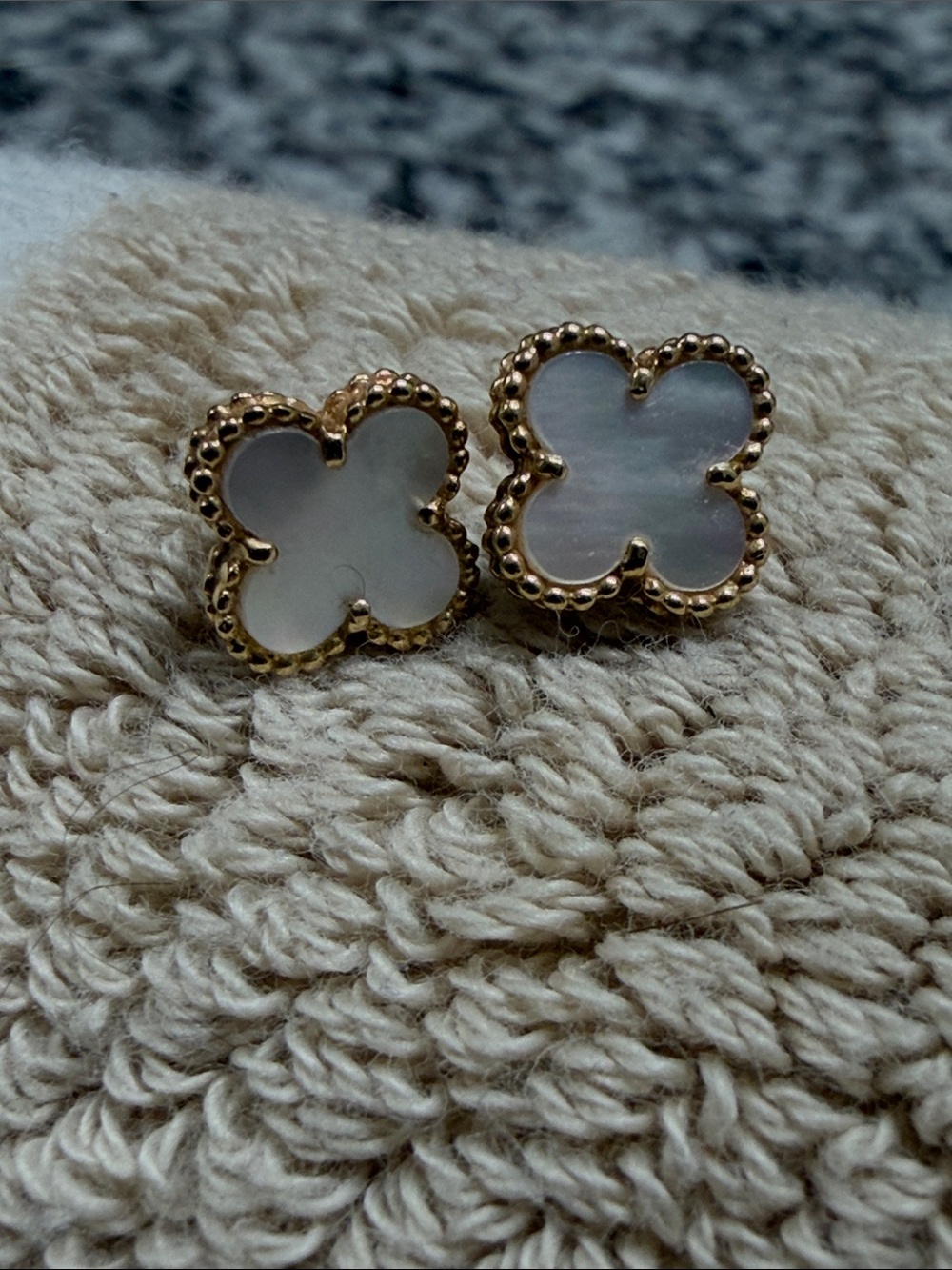 14K Gold Clover Mother-of-Pearl Stud Earrings - White & Gold